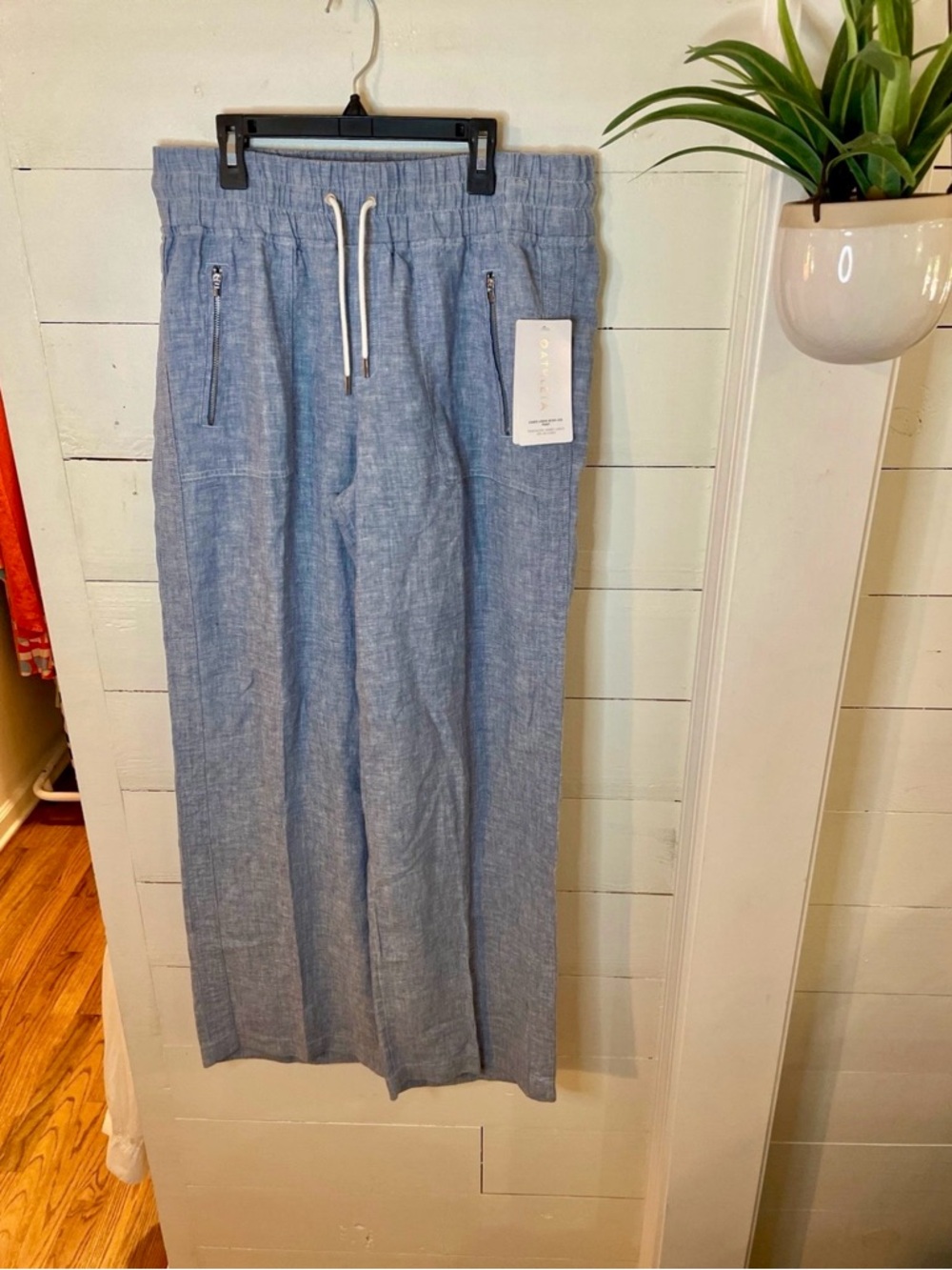 NWT Athleta Cabo Light Blue Wide Leg Linen Pants, 12